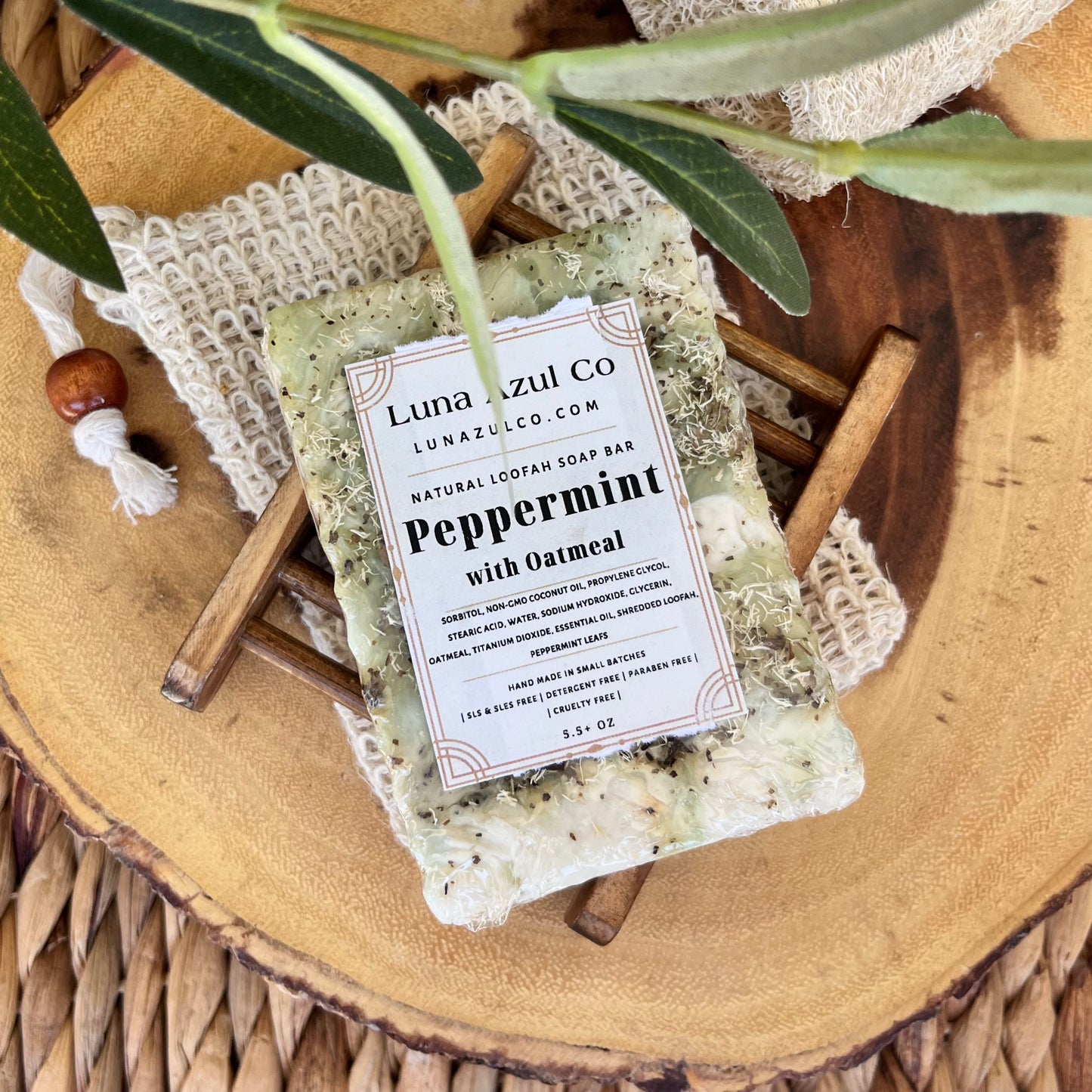 Peppermint Oatmeal Shredded Loofah Soap Bar