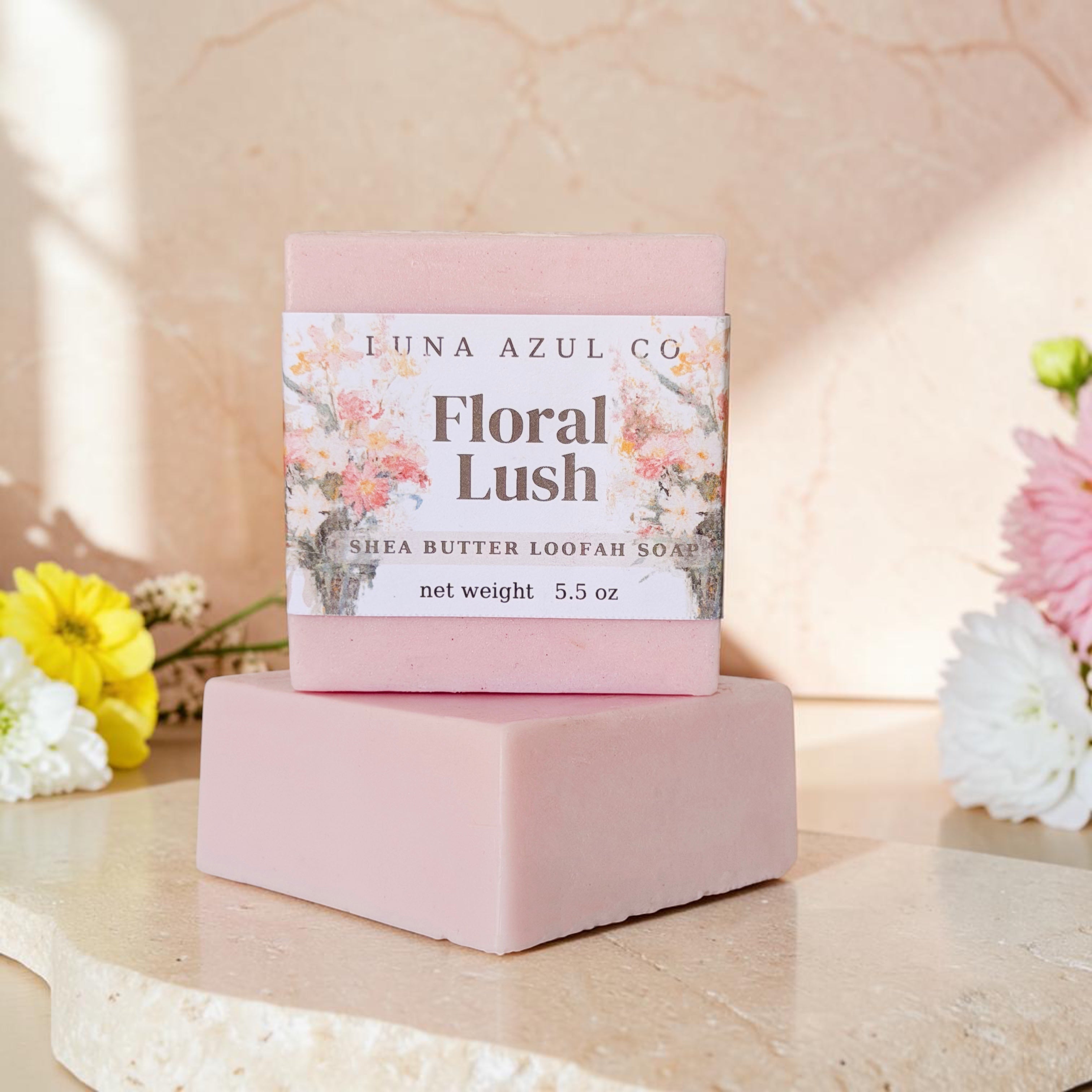 Floral Lush Shea Butter Loofah Soap Bar - 5.5oz